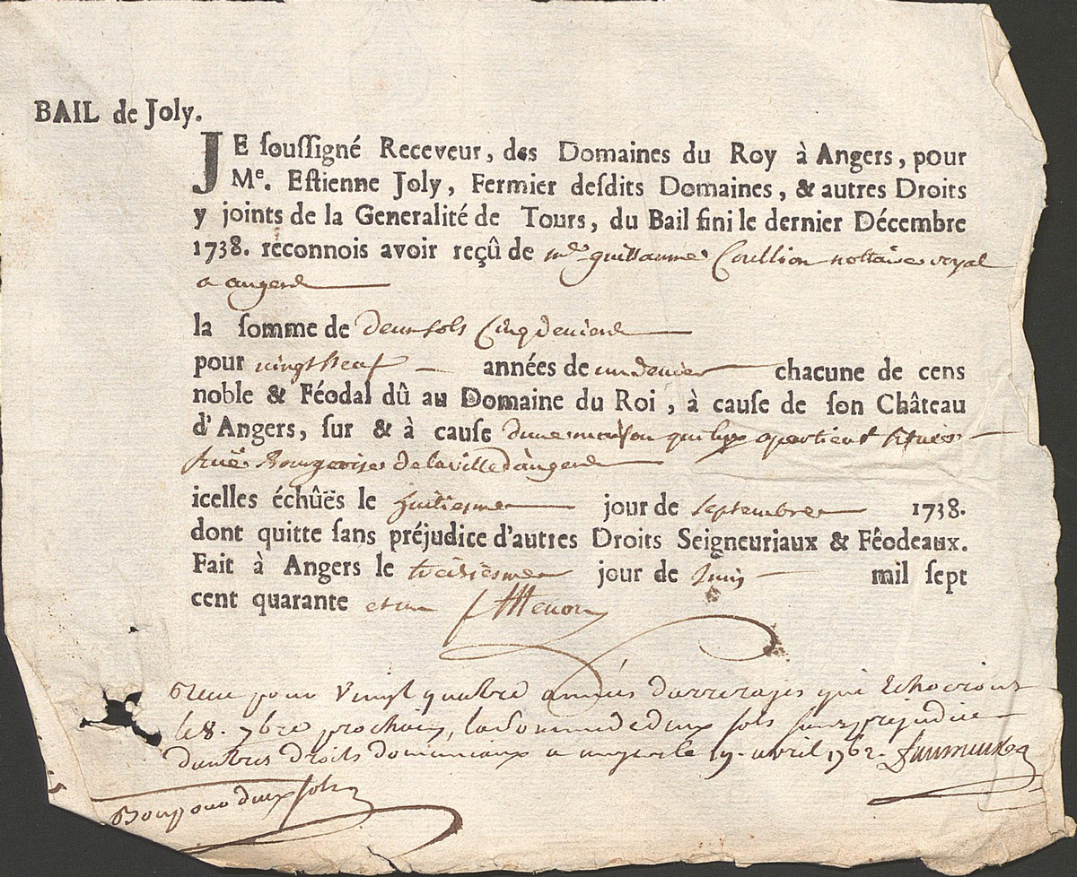 Image 13 Lease agreement from Angers, France dated 1738