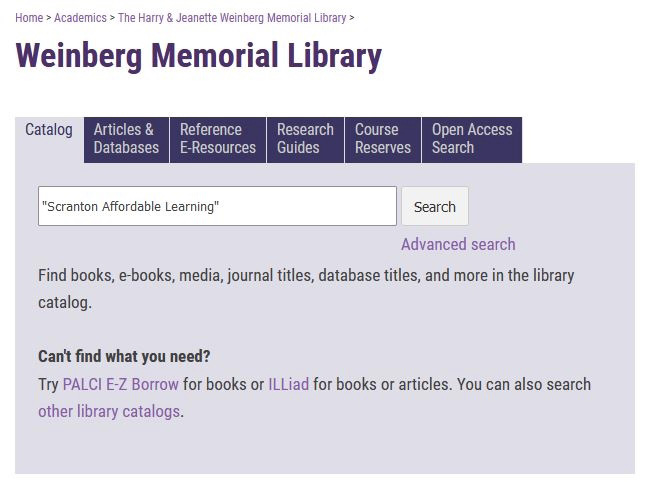 Showing the search box of the library website